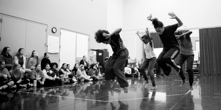 members of urban bush women performing for students during a masterclass.