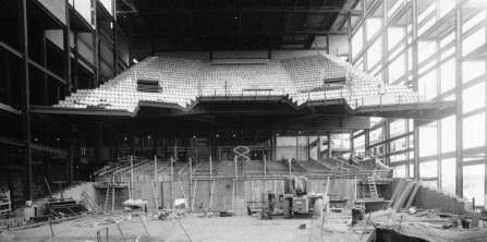 view of mainstage theatre audience seating during construction.