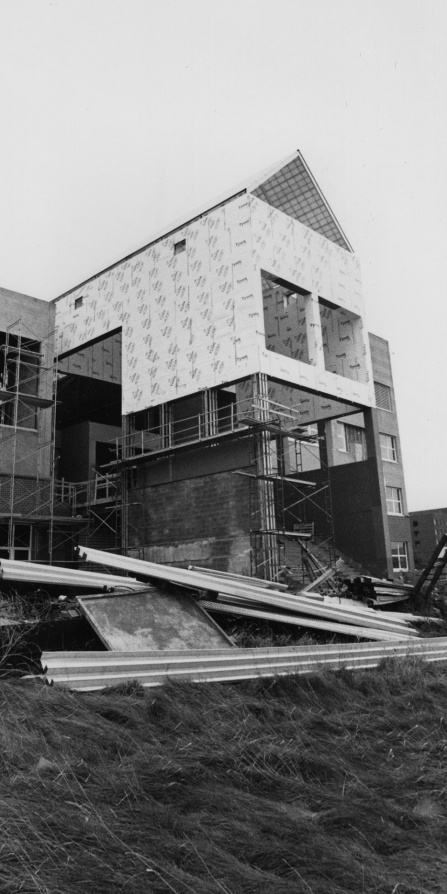 outside of the center for the arts during construction.