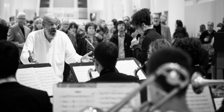 ub jazz ensemble performing in the cfa atrium.