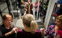 A view inside a UBCFA wardrobe with three mirrors. 