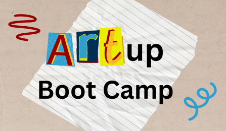 ARTup Boot Camp logo in front of lined sheet of paper. 