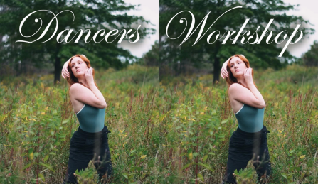student dancer posing in a field of wildflowers.
