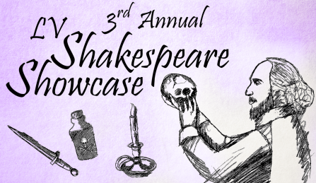 sketch of shakespeare holding a skull and a dagger, poison bottle, and candlestick.