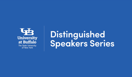 UB interlocking logo next to text "Distinguished Speakers Series". 
