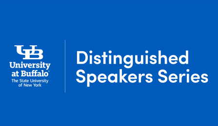 UB interlocking logo next to text "Distinguished Speakers Series". 