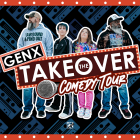 members of gen x comedy takeover tour standing next to eachother in front of cassette patterned background. 