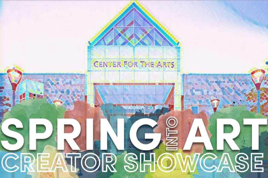 spring into art logo in front of filtered image of front of cfa. 
