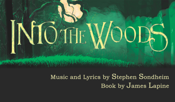 forest with moon shining through tree branches. 