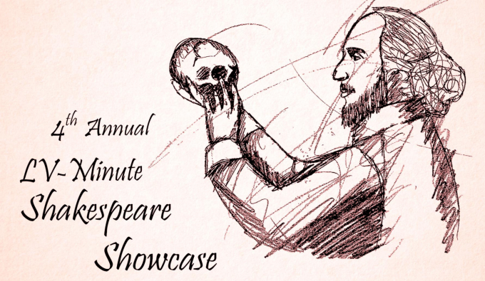 Drawing of Shakespeare holding a skull.
