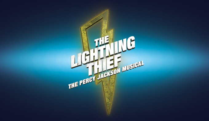 A golden lightning bolt behind the title "The Lightning Thief".
