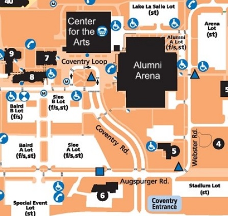 Map of UB North Campus. Centered Over Alumni Arena and the Center for the Arts. 